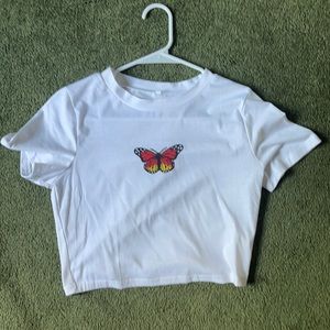 Butterfly Print Crop Tee